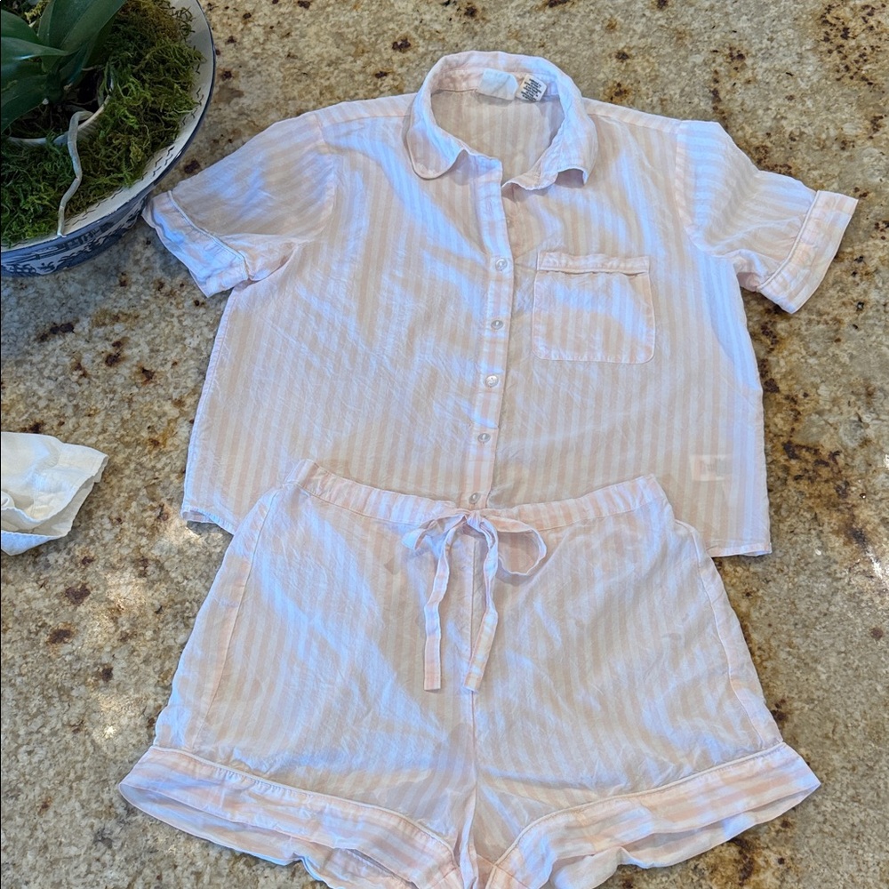 Happily grey Striped Pink and White Pajama Set. Small